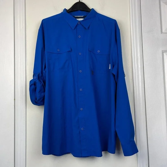 Columbia Fishing Shirt Omni-Shade Mens XL Roll Up Long Sleeve Vented Blue - Picture 3 of 11